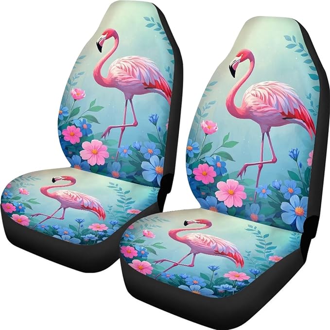 Car Seat Covers for Front Seats Only Auto Seat Protector Universal Fit Most Truck SUV Van Aesthetic Car Accessories for Women 2 Pack Flamingo 1