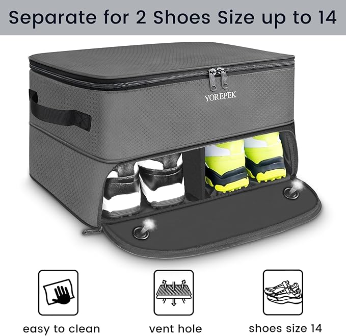 YOREPEK 2 Layer Golf Trunk Organizer, Golf Gifts for Men with Separate Ventilated Compartment for 2 Pair Shoes, Waterproof Car Trunk Locker for Balls, Tees, Clothes, Gloves, Gifts for Golfers
