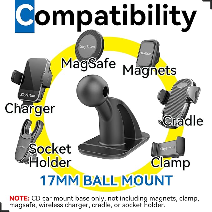 4 Pack Sticky 17mm Ball Mount for Car Mount Adhesive Replacement Magnetic Phone Holder MagSafe Mounting Base Dashboard Sticker 3M VHB Tape