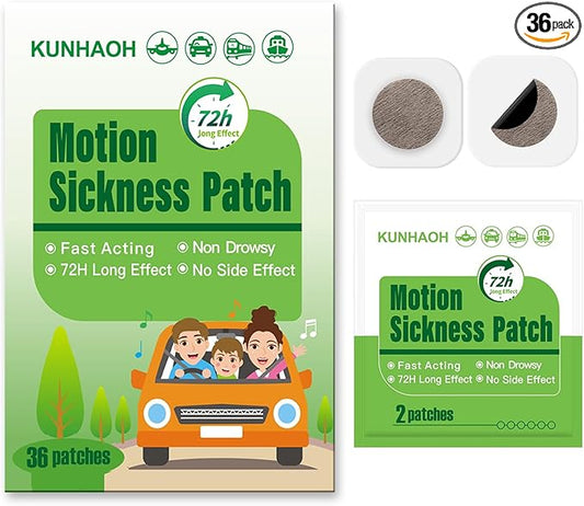 (2026 New) Motion Sickness Patches Non-Drowsy, 100% Natural Motion Sickness Patch(Efficient– Lasts 72 Hours)-for Car Airplane Ship Altitude Sickness(Travel Essentials)-for Adults and Kids(36 Count)