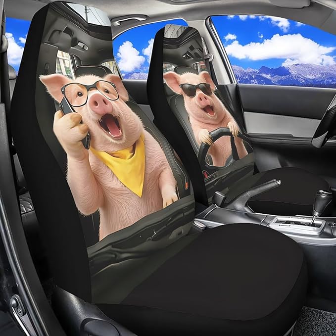 Pig Car Seat Covers Nonslip Car Seat Covers for Front Seats Elastic Polyester Funny Auto Interior Accessories All-Season Protection Suitable for Most Cars,SUV,Sedan