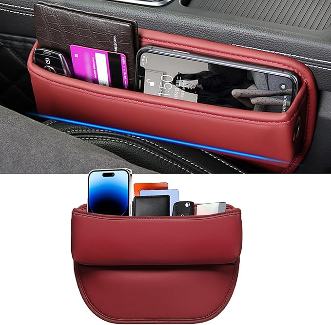 Universal Fit Premium Leather Car Seat Gap Filler Organizer, Center Console Organizer for Car SUV Truck（Burgundy, 1 Pack）