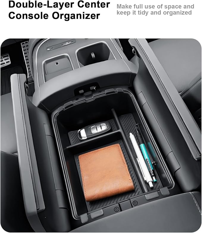 ECOZEN 2026 Palisade Center Console Organizer - 2 Pcs Double-Layer Center Console Organizer + Lower Center Console Tray For 2026 Hyundai Palisade/Palisade Hybrid - Only Fit Palisade Calligraphy Trim
