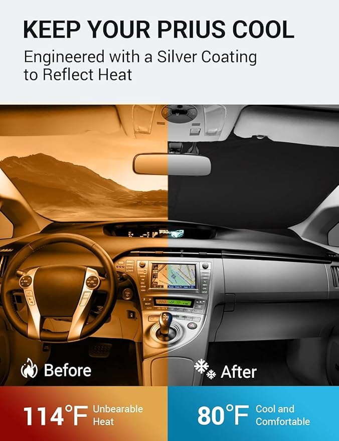 Proadsy 2025 Upgrade Windshield Sun Shade Custom Fit 2010-2015 Toyota Prius Foldable Front Sunshade Protector Sun Visor Blocks UV Rays Keep Car Cooler