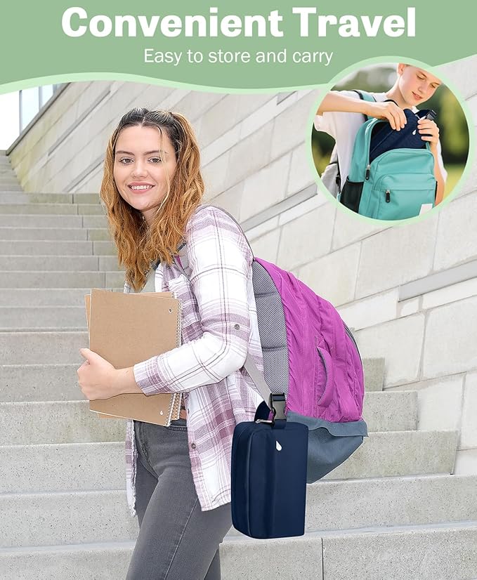 Small Insulated Snack Bag Lunch Bag for Kids Lunch Box for Women/Men, Collapsible [3L/5-Can] Reusable Lunch Bag Cooler Bag for Bottle with Handle Buckle for Work/School/Travel,Dark Blue