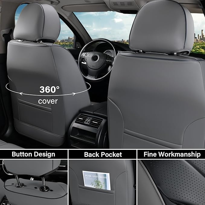 Coverado Front Seat Covers, 2 Pack Waterproof Seat Cover for Cars, Driver Seat Covers, Waterproof Car Seat Protector, Leather Car Seat Cushions Universal Fit for Most Sedan, SUV, Trucks(Gray&Black)