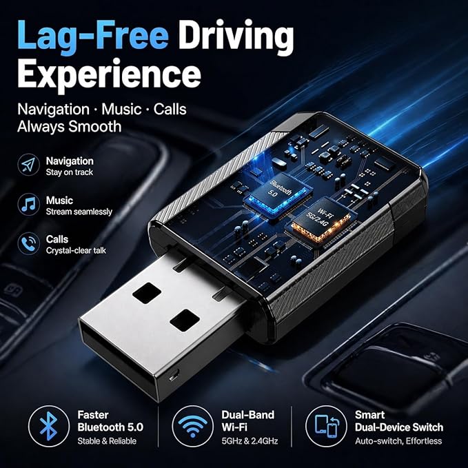 OTTOCAST Mini Nova, 2 in 1 Wireless Carplay & Android Auto Adapter, Plug & Play 2026 Upgraded with AI Assistance (ChatGPT, Gemini, Claude)