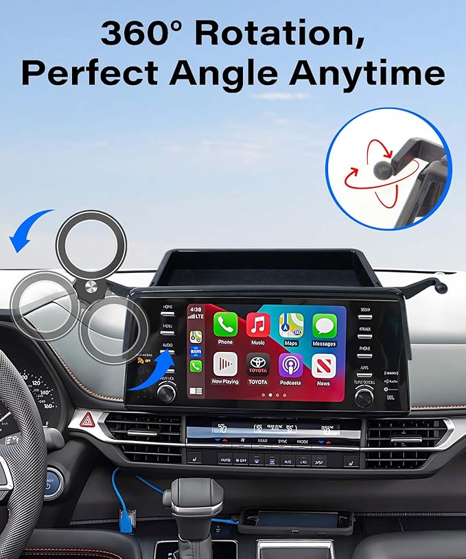 Car Phone Holder for Toyota Sienna 2021-2024 Accessories Apply to 9 Inch Screen Fixed Clip Magnetic Cell Phone Mount Hands-Free 360 Degree Rotation with Dashboard Storage Tray