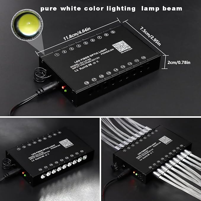 AMKI 144pcs*0.04in*13.1ft Pure White 18LED Meteor Shooting Stars Effect Fiber Optic Lights Kit,20 Modes Meteor Light Engine with Bluetooth+RF Remote Control