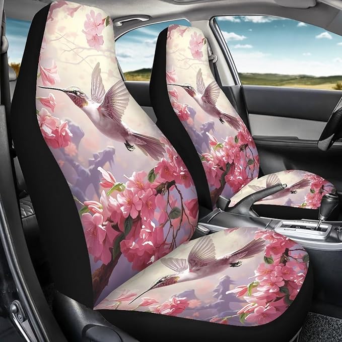 BIGCARJOB Hummingbird Car Seat Cover Set for Women Cute Auto Interior Accessories Pink Vehicle Bucket Seat Pad Auto Front Seat Protectors,Fit Most Vehicle,Cars,Sedan