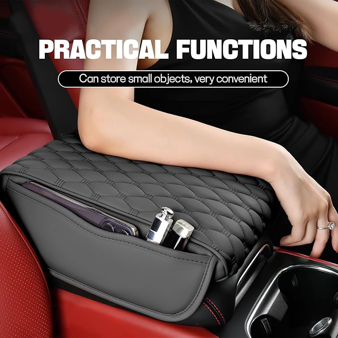 wuyaoyao Car Center Console Cover, 12.13"×8.66"×3.74" Leather Car Armrest Cover with with 2 Side Pockets, Memory Foam Soft Auto Armrest Cushion Pad, Universal Vehicle Arm Rest Protector (Gray)