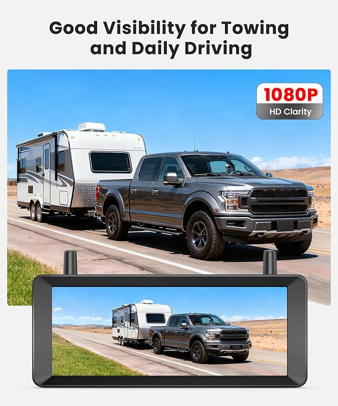 Solar Wireless Backup Camera: 7.2" 1080P Monitor, 2-Min DIY Installation, Dual Antennas, Split-Screen DVR Recording, IP69K Waterproof Reverse Camera for Car, Van, SUV, Truck, Trailer