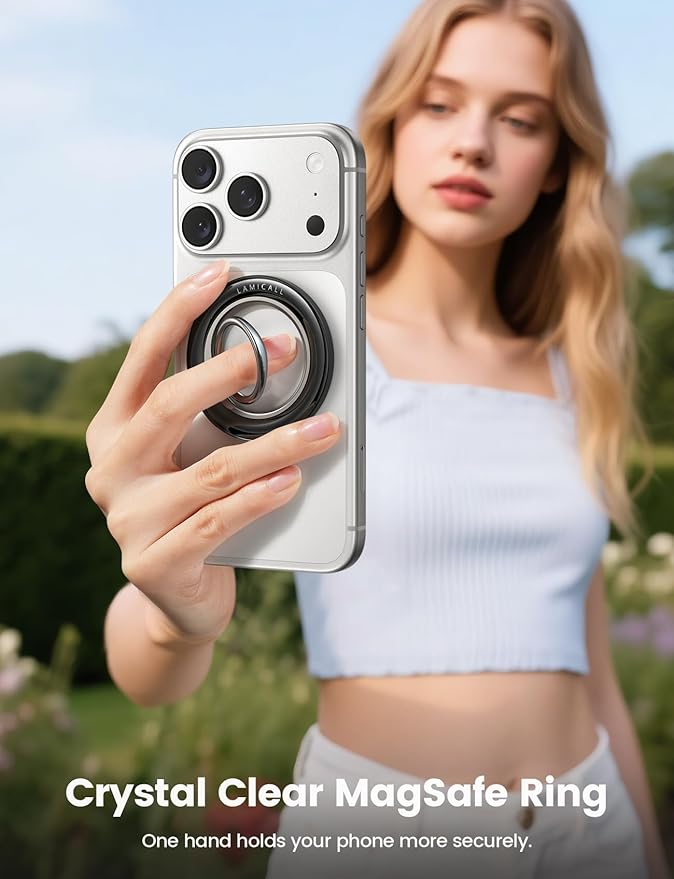 Lamicall for MagSafe Magnetic Phone Ring Grip - 360° Rotating Ring Holder with [Smooth Damping], Crystal Clear Finger Grip Kickstand, Strong Mag Safe Accessories for iPhone 17 Pro Max Air, All Phones