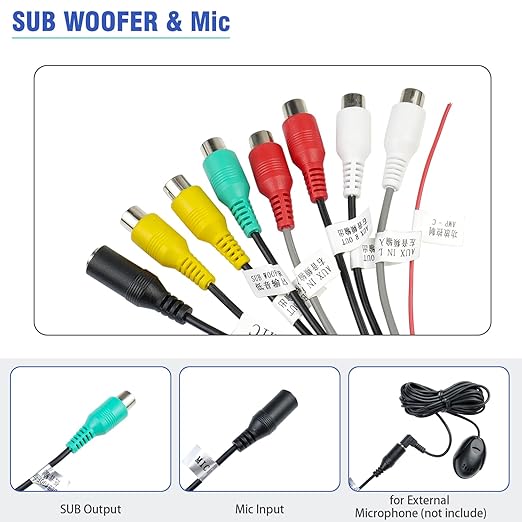 20Pin Android Car Stereo RCA Wiring Harness Adapter with 8 Female Radio RCA Connector Video CVBS AUX SUB MIC Plug Assembly