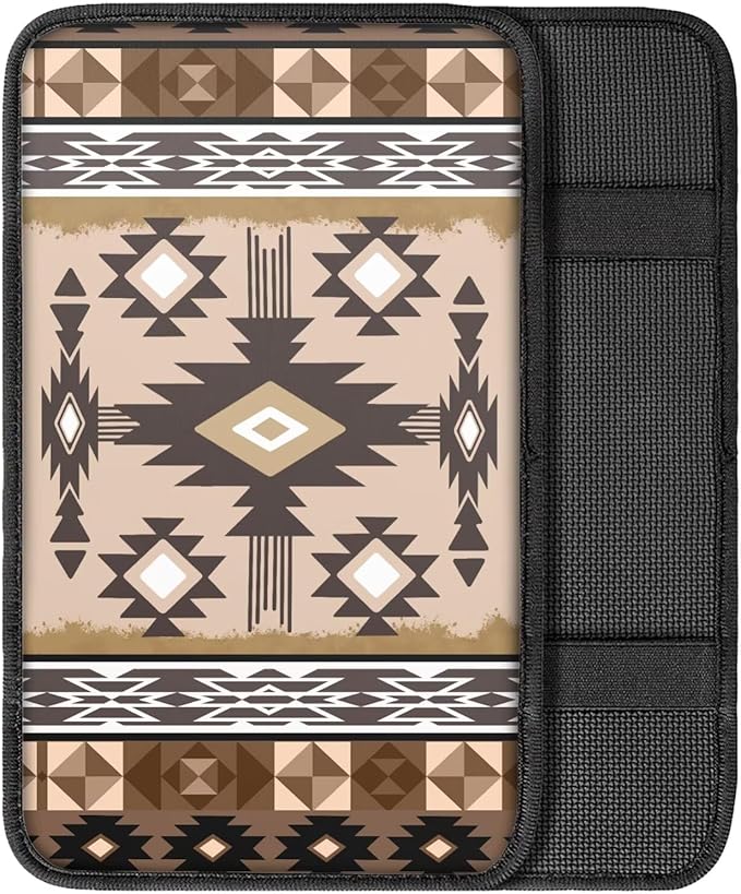 Suobstales Geometric Navajo Ethnic Tribe Print Car Armrest Pad Soft Center Console Arm Rest Protector Cover Universal Car Interior Accessories Decoration