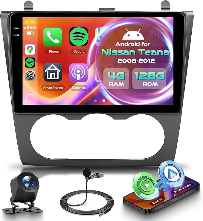Android Car Radio for Nissan Altima 2008-2012 with Wireless CarPlay Android Auto, Orderich 4G+128G 9 Inch Touchscreen Car Stereo Mirror Link GPS Navigation WiFi Bluetooth FM RDS EQ SWC Backup Camera