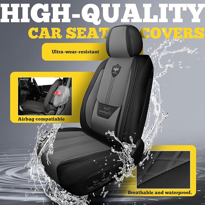 LINGVIDO Car Seat Covers for Front Seats (2 Seats) - Premium Perforated Nappa Leather,Waterproof Shield, Omni-Adapt Fit for SUVs Sedans, Ideal for Rideshare & Pets