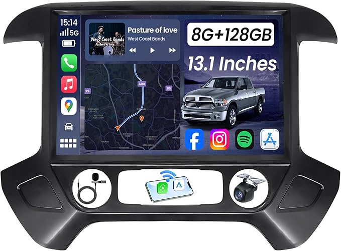 13.1 inch 12 Core+128GB Car Radio for Chevy Silverado 2014-2018: 2K QLED Touch Screen, Android 13 Stereo with Wireless CarPlay Android Auto 5G WiFi GPS Bluetooth FM/AM DSP 48EQ SWC Backup Camera
