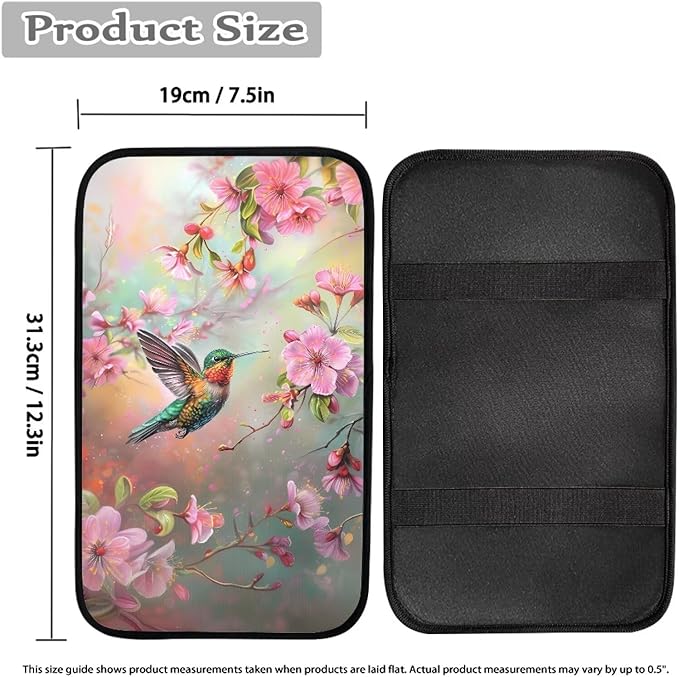 Flower Hummingbird Car Center Console Cover Armrest Pad Cover Universal Car Arm Rest Seat Storage Box Mat Non Slip Interior Accessories