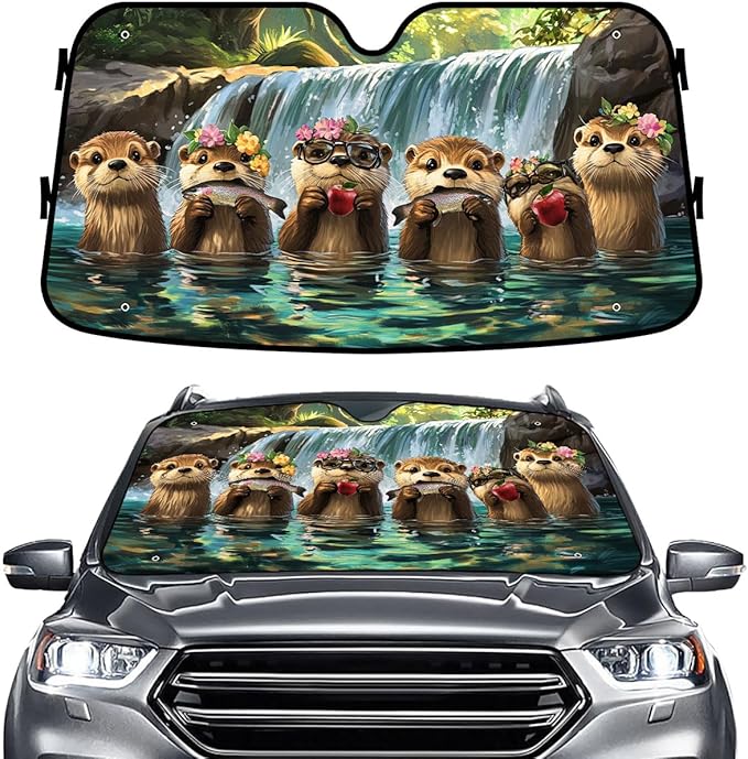 GENANY Cute Otter Windshield Sun Shade for Car SUV Truck (55x30 Inches), Sun Shade Windshield, Shades for Front Windows, Protector Blocks UV, Car Decor