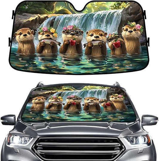 GENANY Cute Otter Windshield Sun Shade for Car SUV Truck (55x30 Inches), Sun Shade Windshield, Shades for Front Windows, Protector Blocks UV, Car Decor