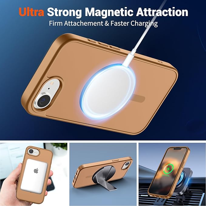 SUPFINE Magnetic for iPhone 17e Case/iPhone 16e Case (Compatible with MagSafe)(Military Grade Drop Protection) Slim Translucent Matte Shockproof with Anti-Fingerprint Phone Case,Brown