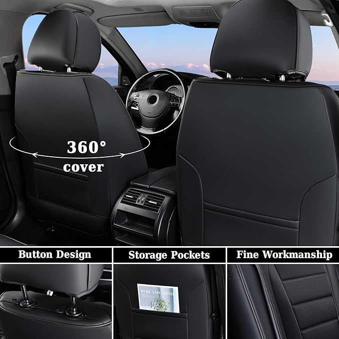 Coverado Seat Covers, Car Seat Covers Front Seats, Car Seat Protector Waterproof, Car Seat Cover, Car Seat Cushion Nappa Leather, Black Seat Covers for Cars Carseat Cover Universal Fit for Most Cars