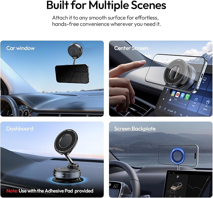 ULANZI Vacuum Suction Cup Phone Mount, 360° Rotatable Magnetic Phone Holder with Adhesive Pad, ≥14N Magnet for Car Kitchen Gym, Car Truck Accessories for iPhone 17 16 Vehicle Mounts