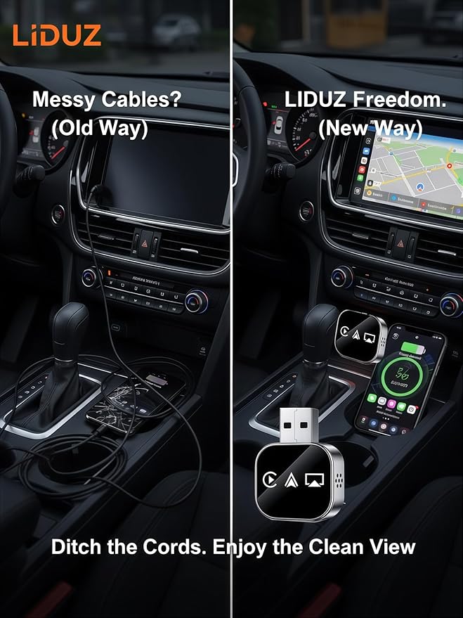 2026 Upgraded 3-in-1 Wireless CarPlay Adapter for iPhone & Android Auto, 5.8G WiFi No-Lag Dongle, Wired to Wireless Converter with Mirror Link 4K Streaming, Fits 98% Cars (USB-A/C)