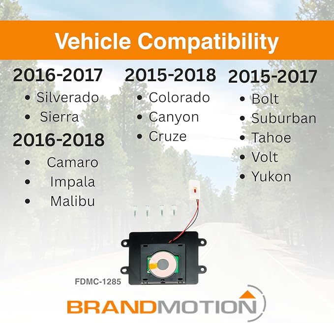Brandmotion FDMC-1285 QI Certified GM Wireless Charger Retrofit Repair Kit fits 2015-2018 Colorado Cruze Canyon Cadillac | Plugs into Your Factory Power Connector | 10w Fast Charging