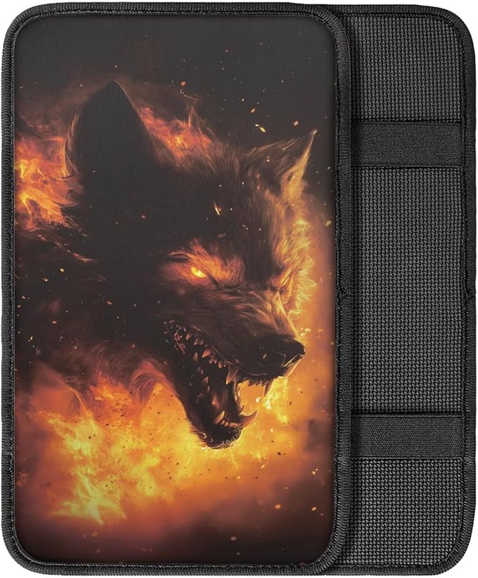 Wolf Print Car Center Console Cover Non Slip Decorative Armrest Cushion Cover for Cars Universal Fit Most Vehicles, Easy to Install