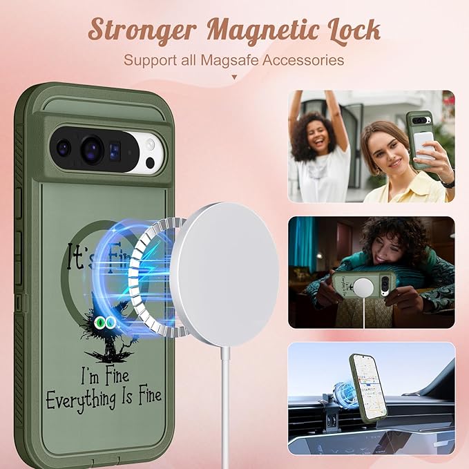 for Google Pixel 9 Pro XL Case - Compatible with MagSafe Women Girls Cute Magnetic Protective Cover Cool Cat Kawaii Girly Design Heavy Duty Shockproof Phone Case for Pixel 9 Pro XL 6.8"