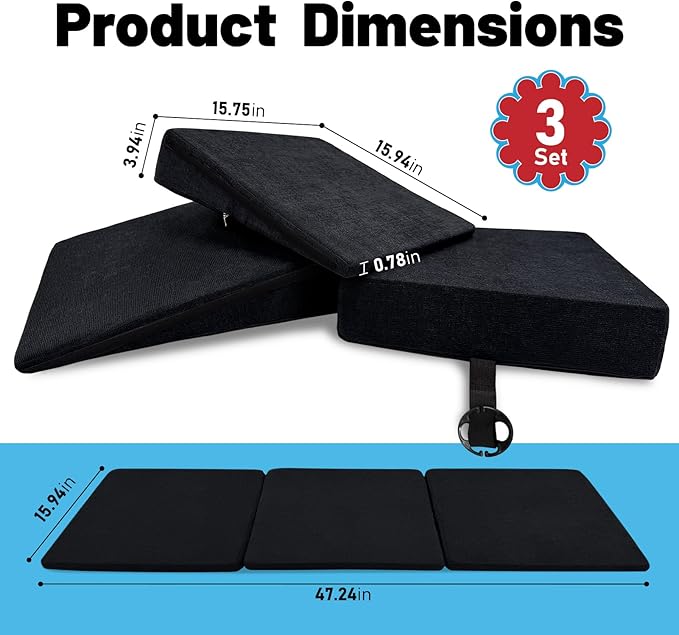 Car Seat Wedge Cushion 3Pcs, Comfortable Car Back Seat Gap Filler to Level Car Backseat, Automotive Foam Wedge Pad for Travel Truck Camping Office & Napping, Black