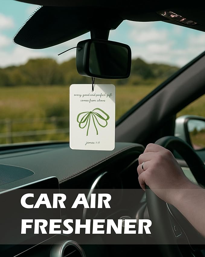 Green Christian Cologne Car Air Freshener 4 Pcs, Coquette Bow Ace Card Jesus Religious Hanging Air Freshener for Cars Bathroom Dorm Books Decor, Christian Accessories Gifts for Women Girls