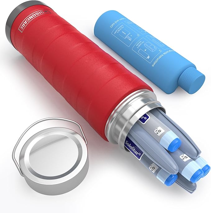 DISONCARE Intercontinental 74H 7 Insulin Pens Cooler Travel Case Medical Travel Diabetes Medicine for Traveling TSA Approved Ice Pack Medication Diabetic Gifts with QR Medical ID（Rescue Red）
