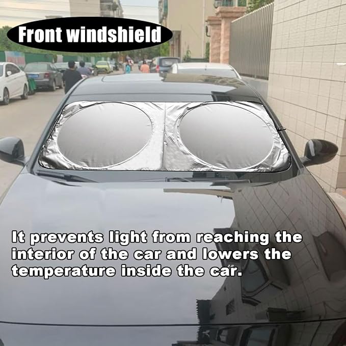 Car Windshield Sun Shade, Cool Reflective Sun Blocker, Foldable Car Front Window Covers, Sun Protection Automotive Glass Shade for Comfortable Driving for Universal Car SUV Truck (59.06x27.56'')