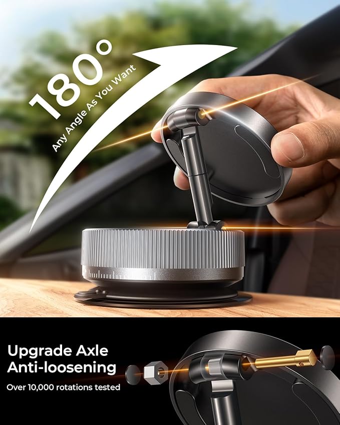 Upgraded Vacuum Magnetic Phone Holder Stand [89+LBS Strongest Suction & 24*N55 Ultra Magnetic] 360° Adjustable Car Phone Mount for MagSafe Suction Cup, Compatible with Car/Gym/Mirror for iPhone 17 16