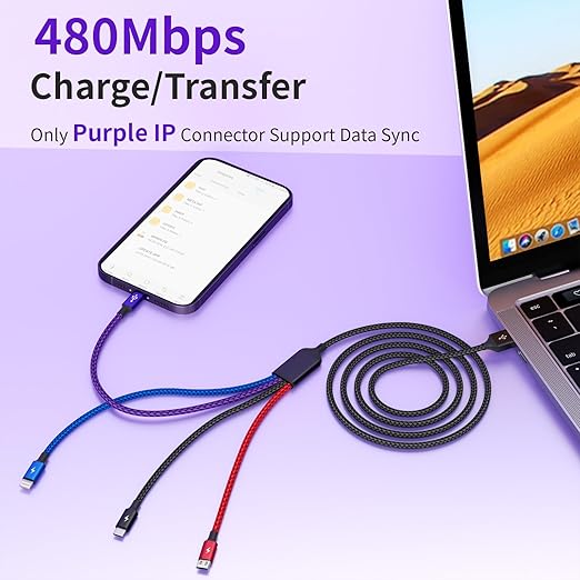 Multi Charging Cable [2Pack 5FT],Nylon Dual IP 4 in 1 Charging Cable, Multiple Charger Cord with IP/IP/Type C/Micro Port, Compatible with Most Cell Phones/Tablets and More