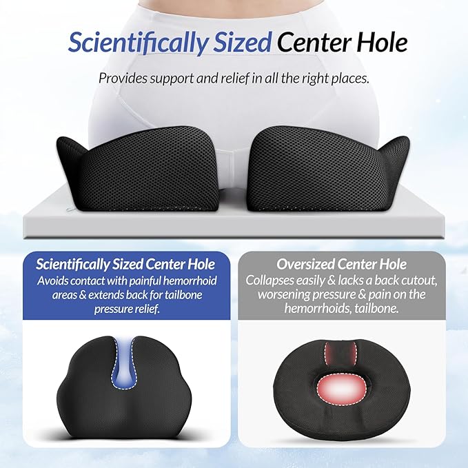 ZIKEE Thickened Seat Cushion, Ergonomic Memory Foam Hemorrhoid Pillow for Hip, Sciatica, Long Sitting Relief, 6.0" Thick Office Chair Cushion with Widened Cutout for Tailbone Pain Relief in Car, Home