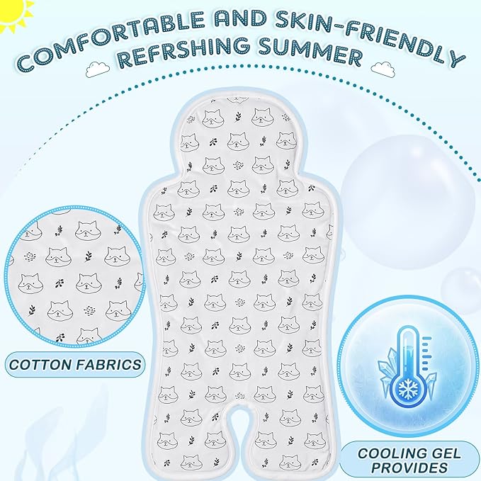Pinkunn Gel Car Seat Baby Cooling Pad for Summer Breathable Stroller Cooler Pad Multifunctional Carseat Cooling Mat for Baby Child Dining Chair Safety Seat Stroller(White,Fox)