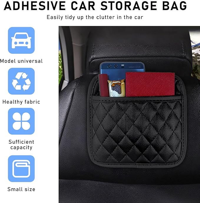 2 PCS Car Side Pocket Organizer, Waterproof Leather Self-Adhesive Automotive Storage Pocket Pouch, Universal Seat Gap Storage Bag for Phone Card Sunglasses, Car Accessories (Large)