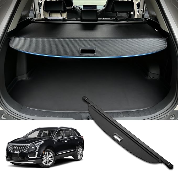 MIALUTY® Cargo Cover for 2018-2025 Cadillac XT5 Retractable Trunk Cover XT5 Accessories Anti-Peeping Anti-Theft Privacy Screen,Trunk Luggage Shield Shade Carbon Fiber Texture