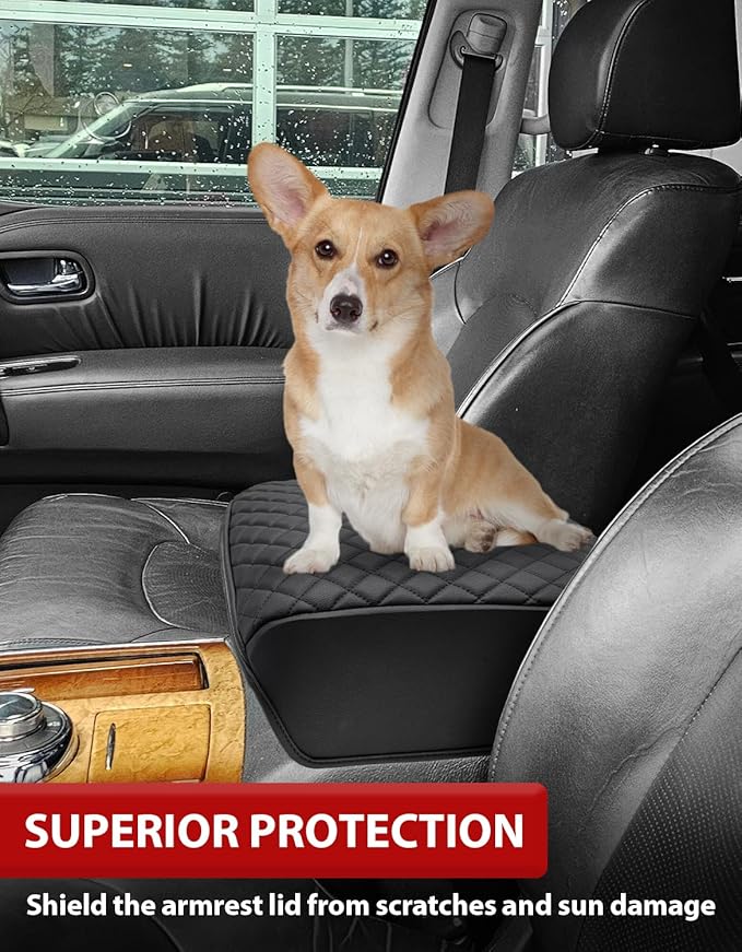 KBH Center Console Armrest Cover for Infiniti QX56, QX80 2011-2017, Interior Accessories, Middle Console Lid Cushion Pad, Arm Rest Cover Protector, Vinyl Leather, Black