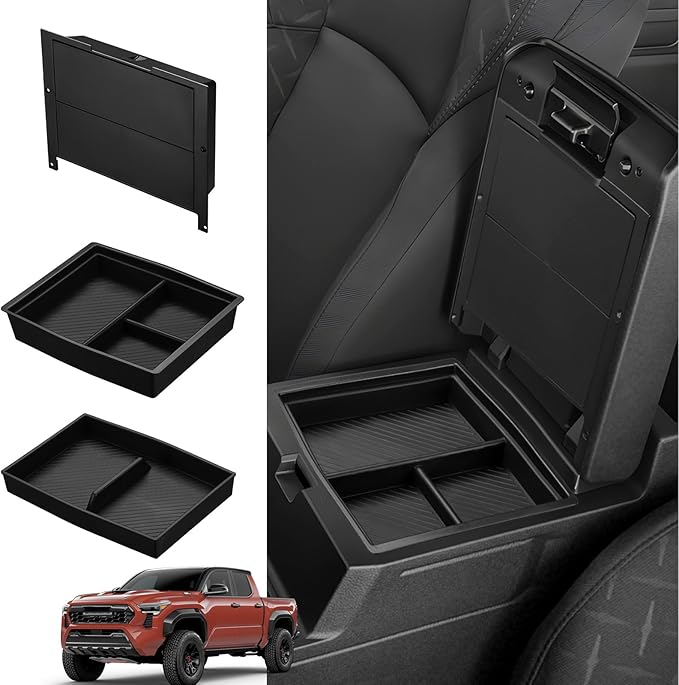 Ecarzo 3PCS Center Console Organizer for 2024 2025 2026 Toyota Tacoma Armrest Hidden Storage Box, Maximize Space & Reduce Clutter, Tacoma Interior Accessories