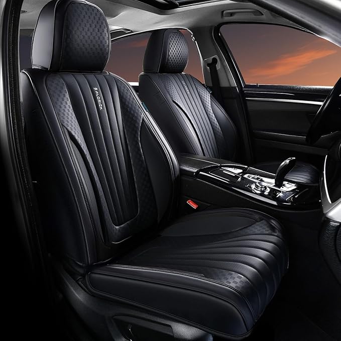 FLORICH Car Seat Covers, Black Leather Car Seat Covers Front Seats, Premium Leatherette Car Seat Cushion for Cars, Automotive Seat Protectors Universal Fit for Most Sedans Cars SUV Trucks