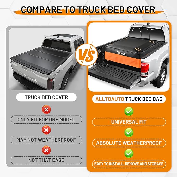 [Jumbo 38 CuFt] Truck Bed Cargo Bag, 100% Waterproof Heavy Duty Pickup Storage Bag (58"x49"x23"), Heat-Welded Seams & 3-Side Zipper, Fits Full-Size Trucks for Moving & Camping