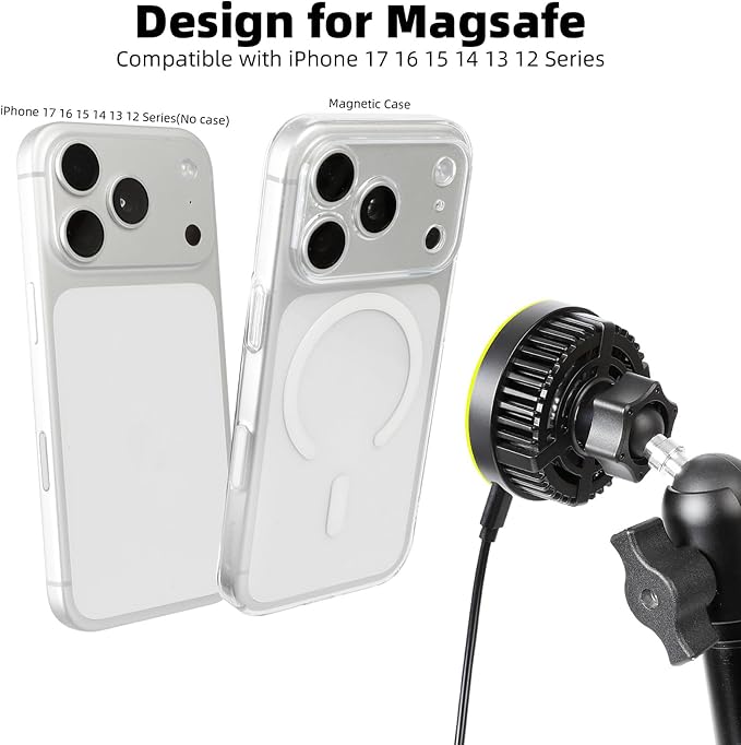 Magnetic Wireless Charging Phone Mount Holder for Ford Bronco 2021 2022 2023 2024 2025 2/4 Door, 15W Fast Charger with TEC & Fan Cooling for Magsafe iPhone 17/16/15/14/13/12 Series, 7.3" Aluminum Arm