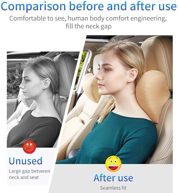 Car Neck Pillow - Memory Foam Cervical Relief Cushion, Headrest Support for Pain, Beige