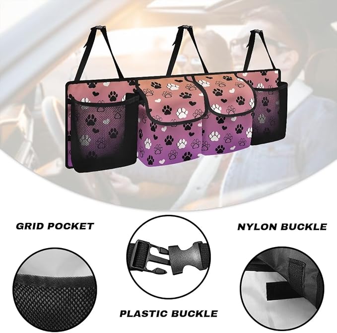 Hanging Car Trunk Organizer, Dog Paw Print Waterproof Car Back Seat Storage Bag Multipurpose Foldable Car Trunk Storage Bag for Car Trunk Storage and Decoration