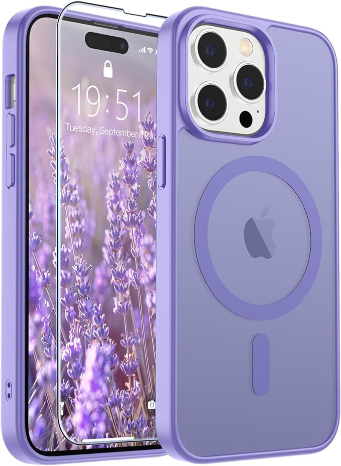 SUPFINE Magnetic for iPhone 14 Pro Max Case(Compatible with MagSafe)(Military Grade Drop Protection) Slim Translucent Matte Shockproof with Anti-Fingerprint Phone Case,Purple